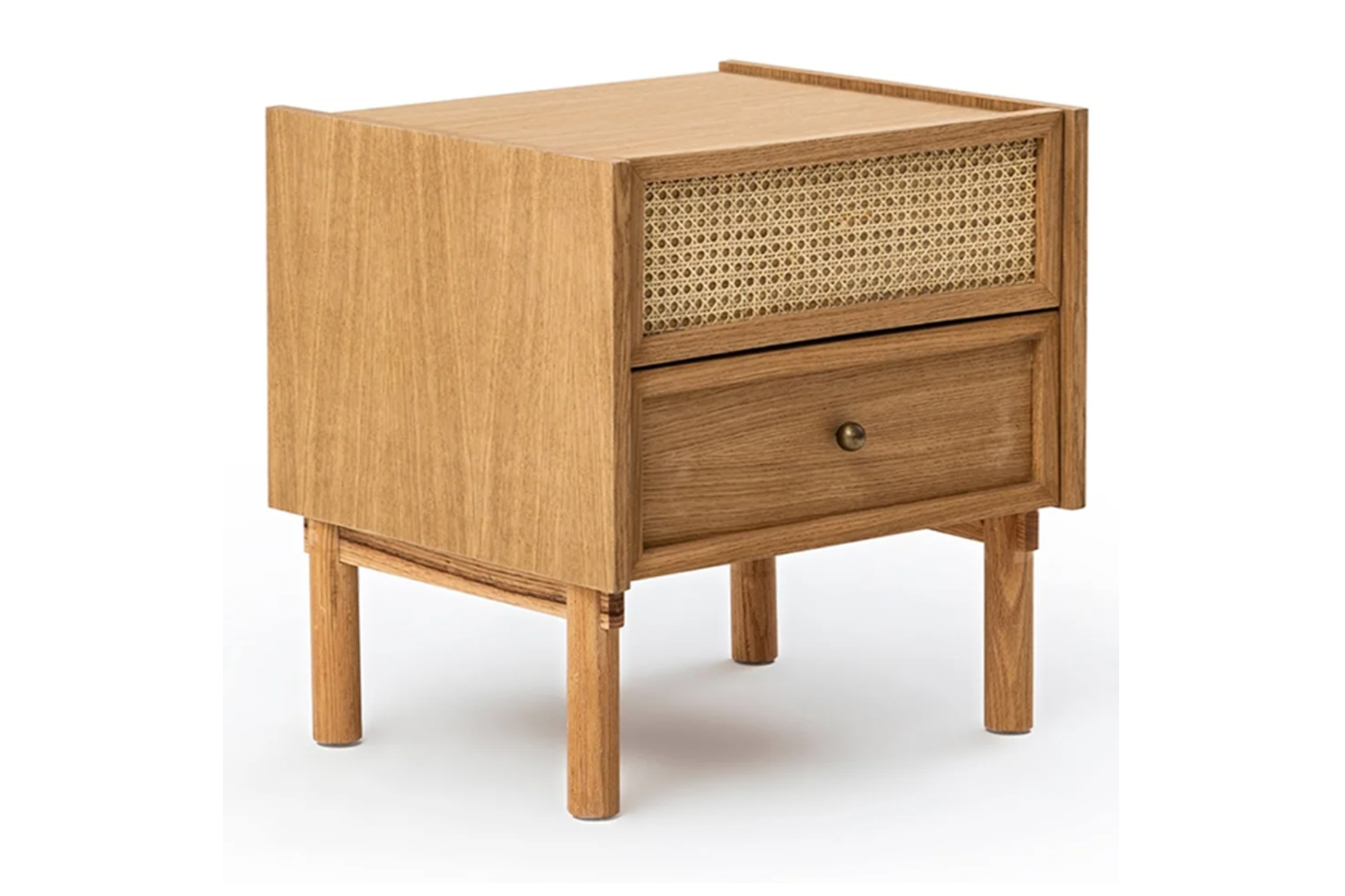 Oak Veneer Nightstand with Drawers