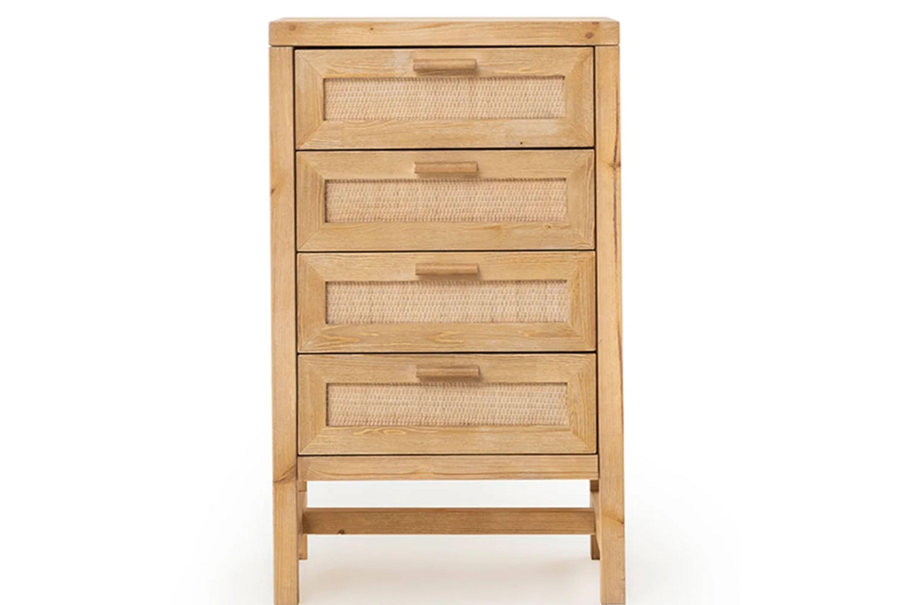 Solid Spruce Wood Dresser with Natural Rattan Detailing