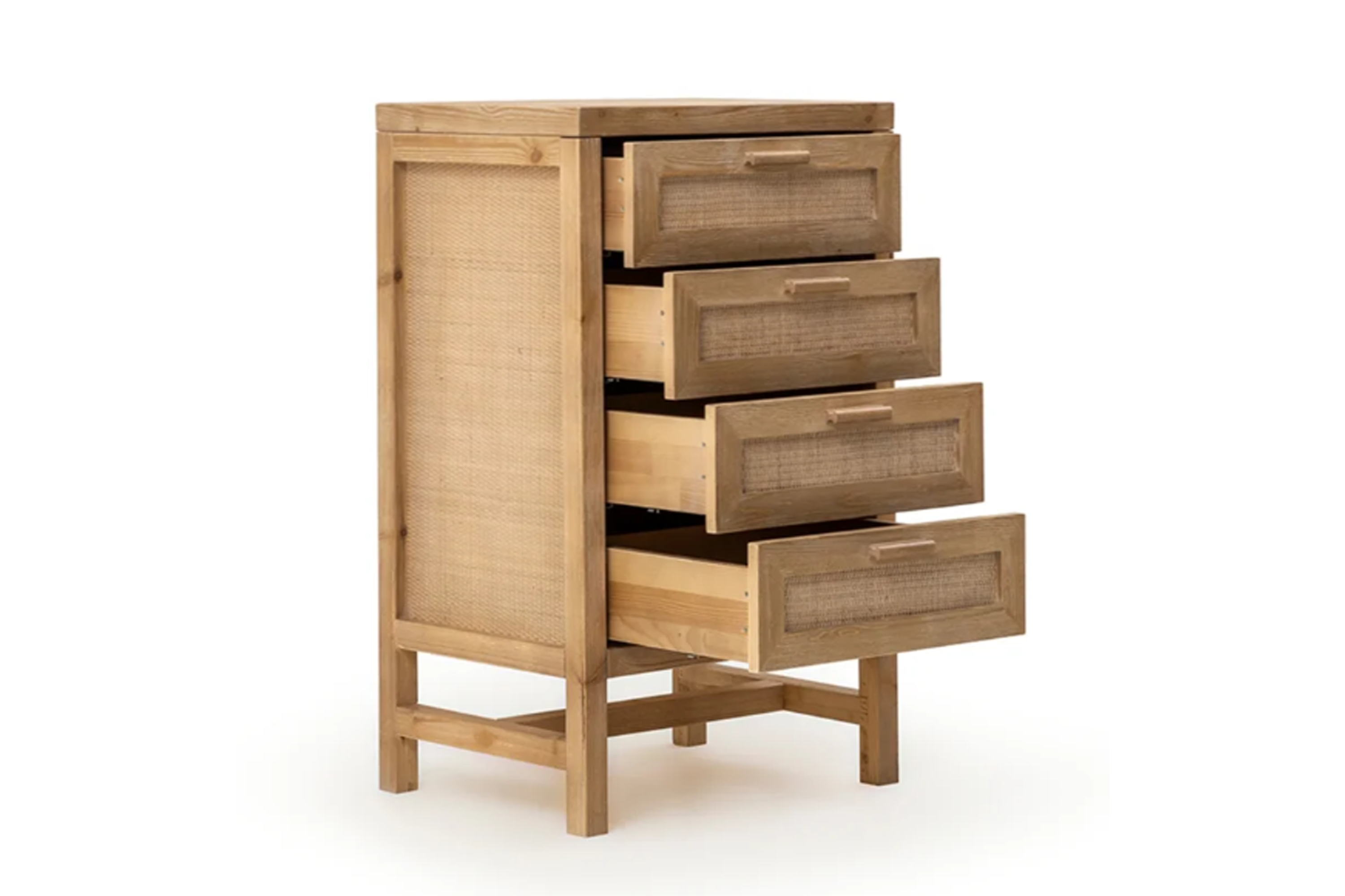 Solid Spruce Wood Dresser with Natural Rattan Detailing