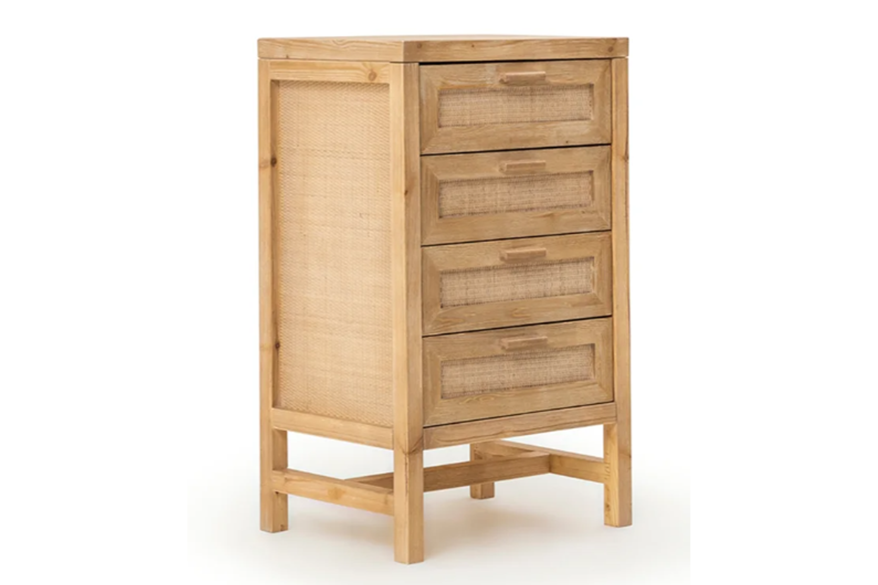 Solid Spruce Wood Dresser with Natural Rattan Detailing