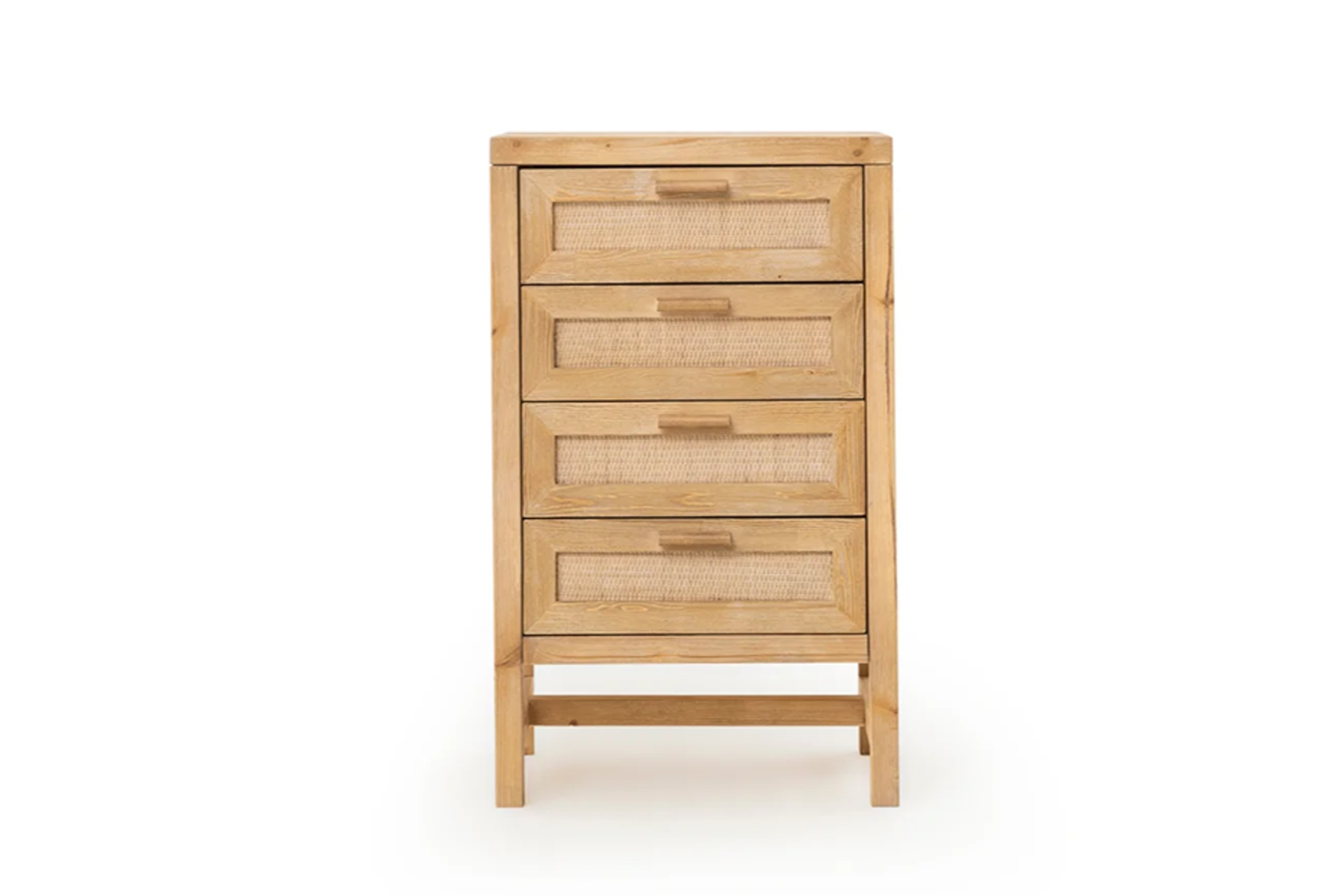 Solid Spruce Wood Dresser with Natural Rattan Detailing