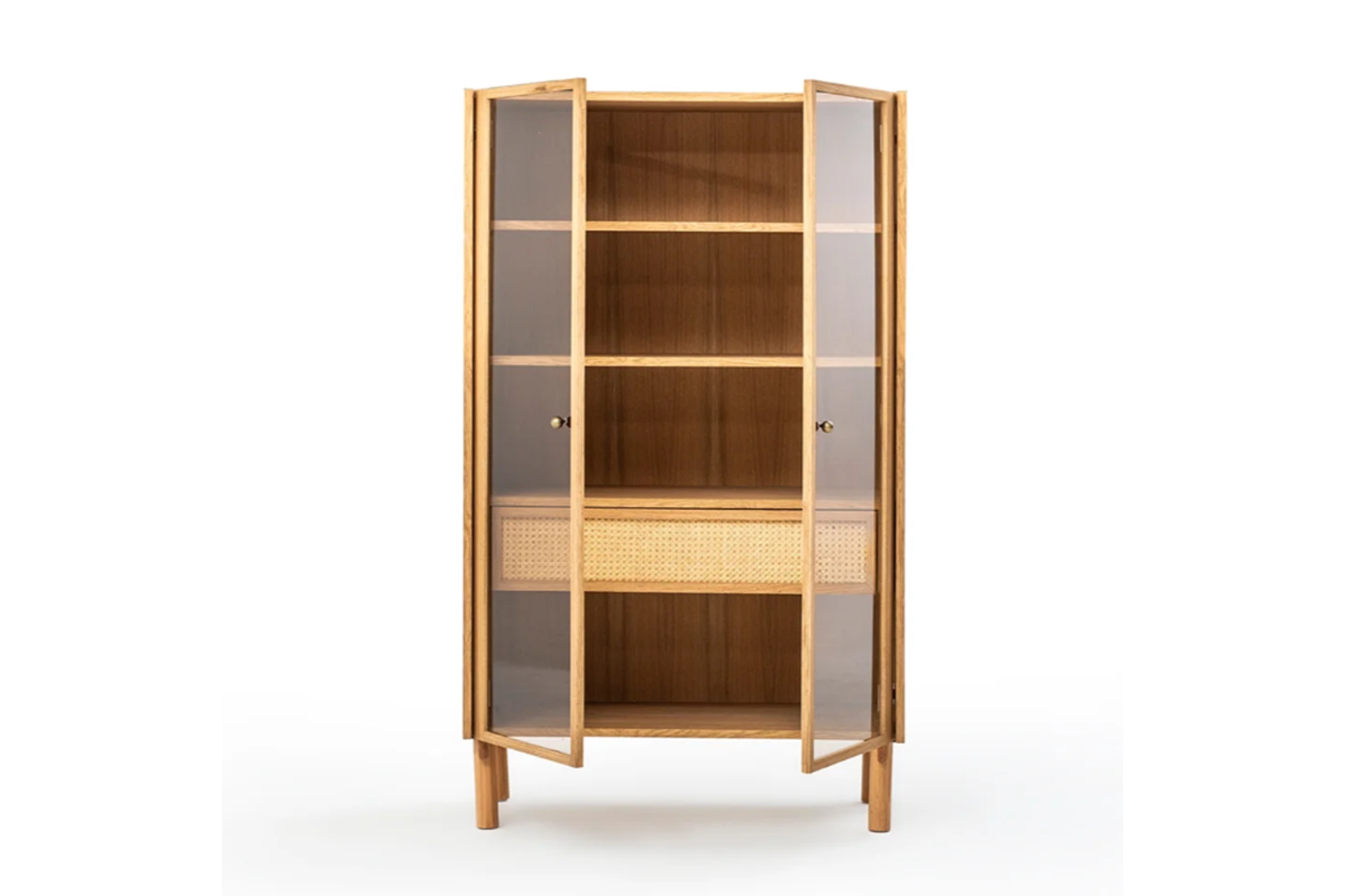 Oak Veneer Glass Cabinet