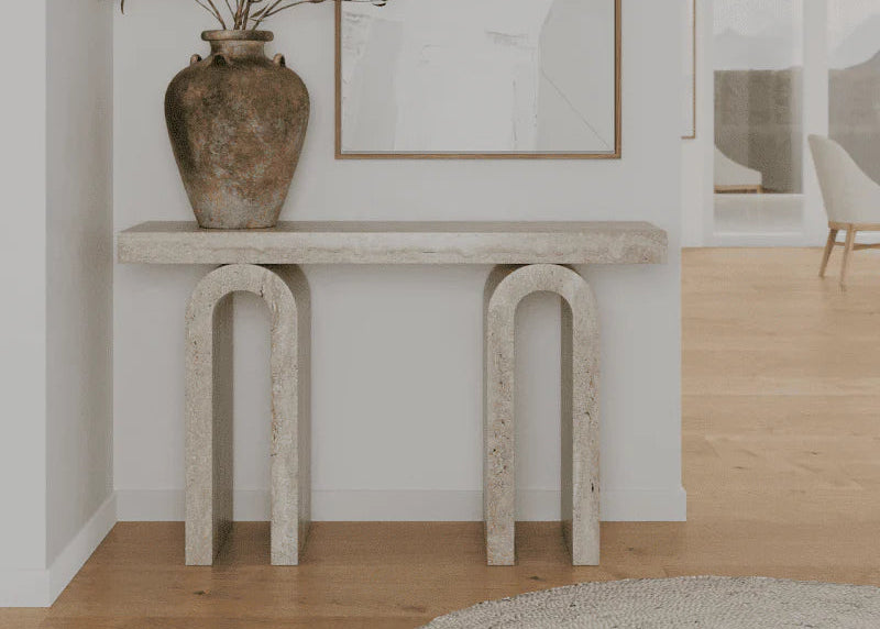 Curve Travertine Console Table