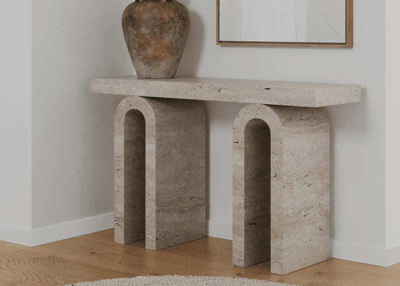 Curve Travertine Console Table