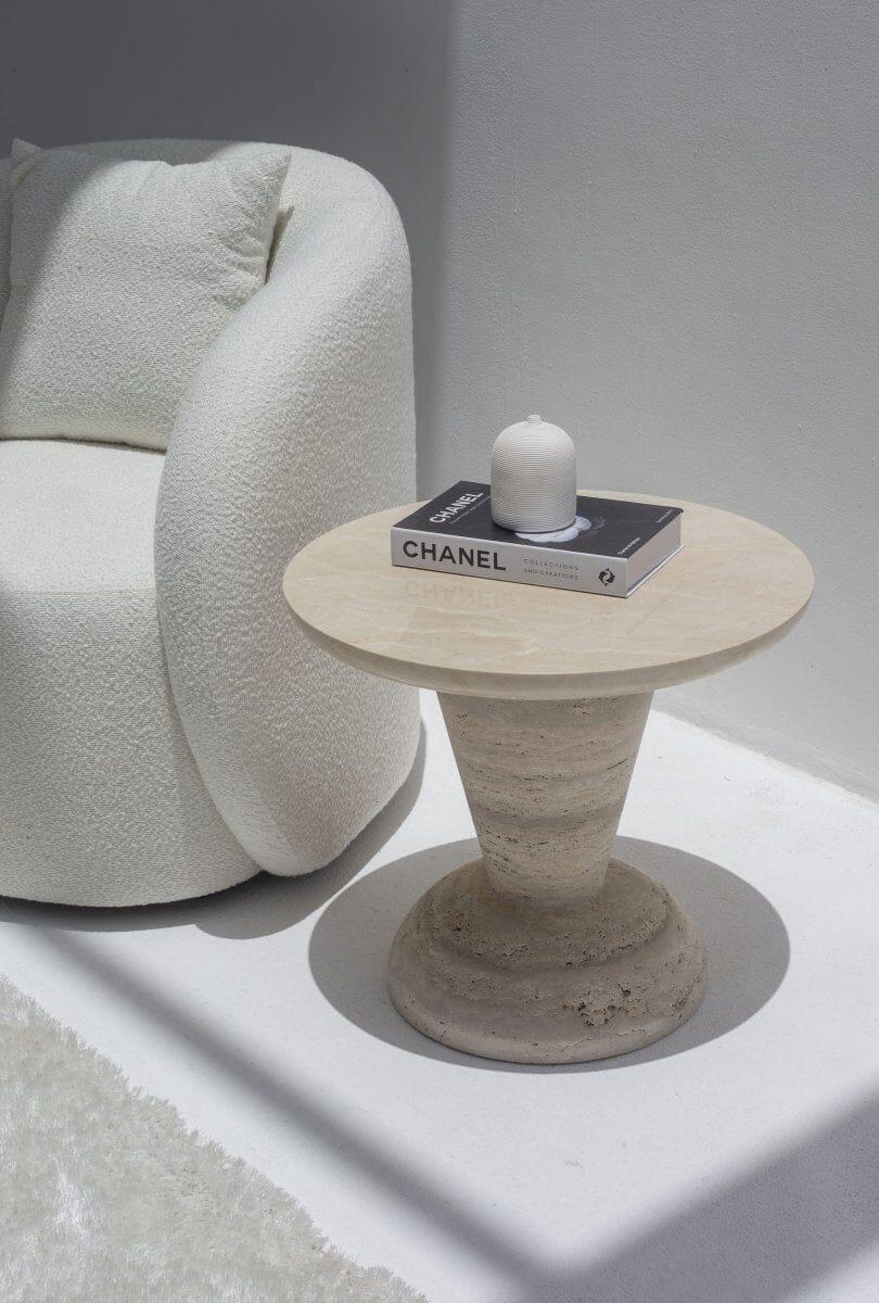 Puncto Travertine Marble Side Table