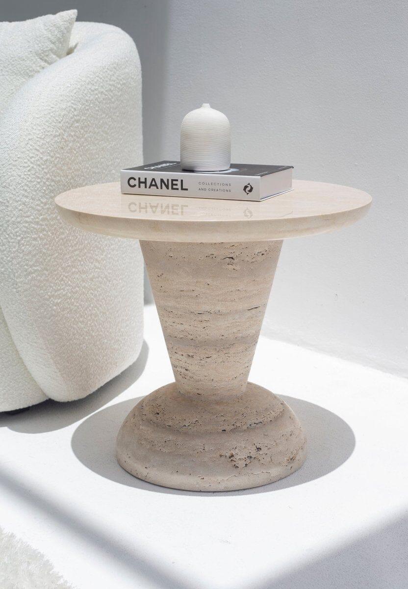 Puncto Travertine Marble Side Table