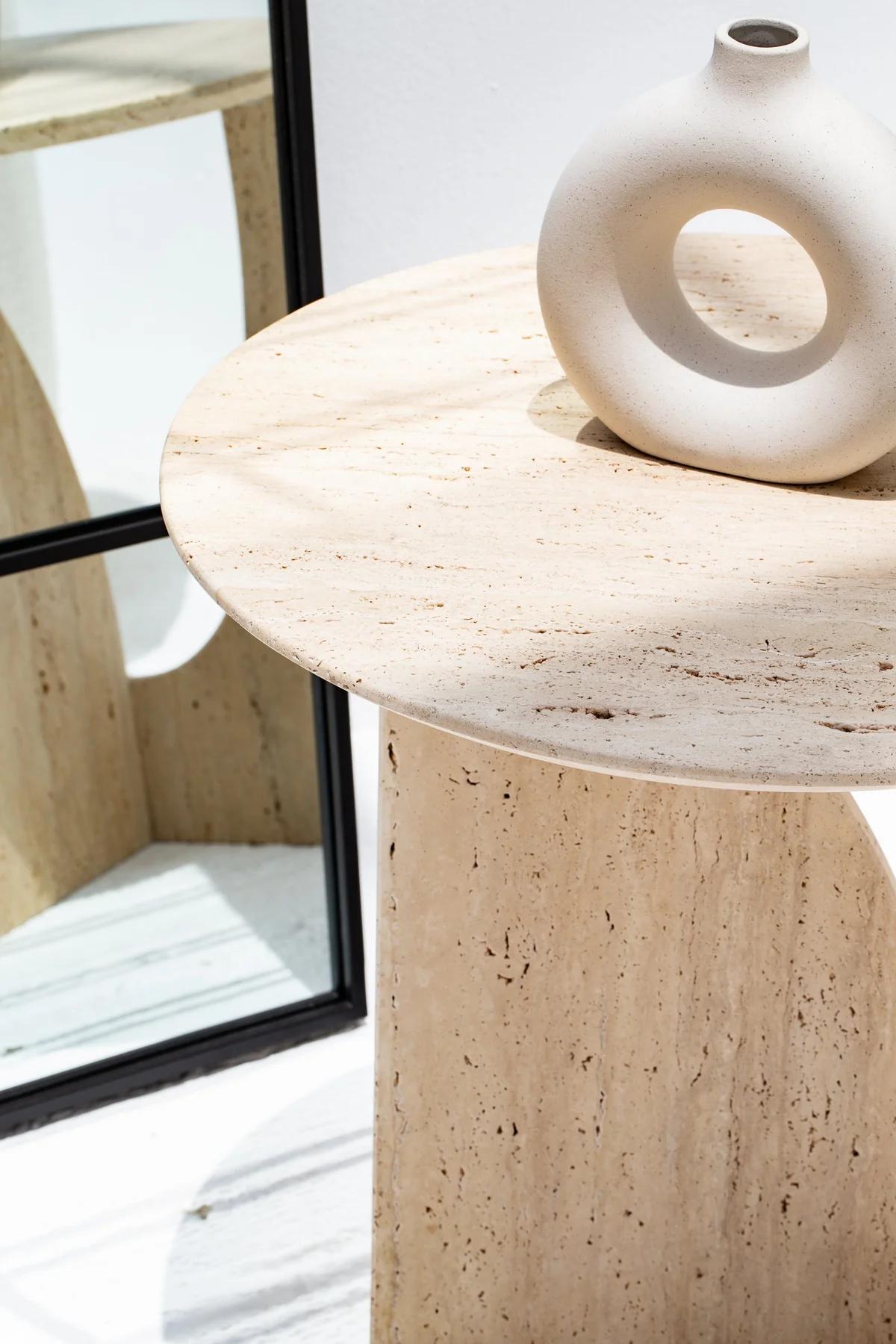 Quadrant Travertine Side Table