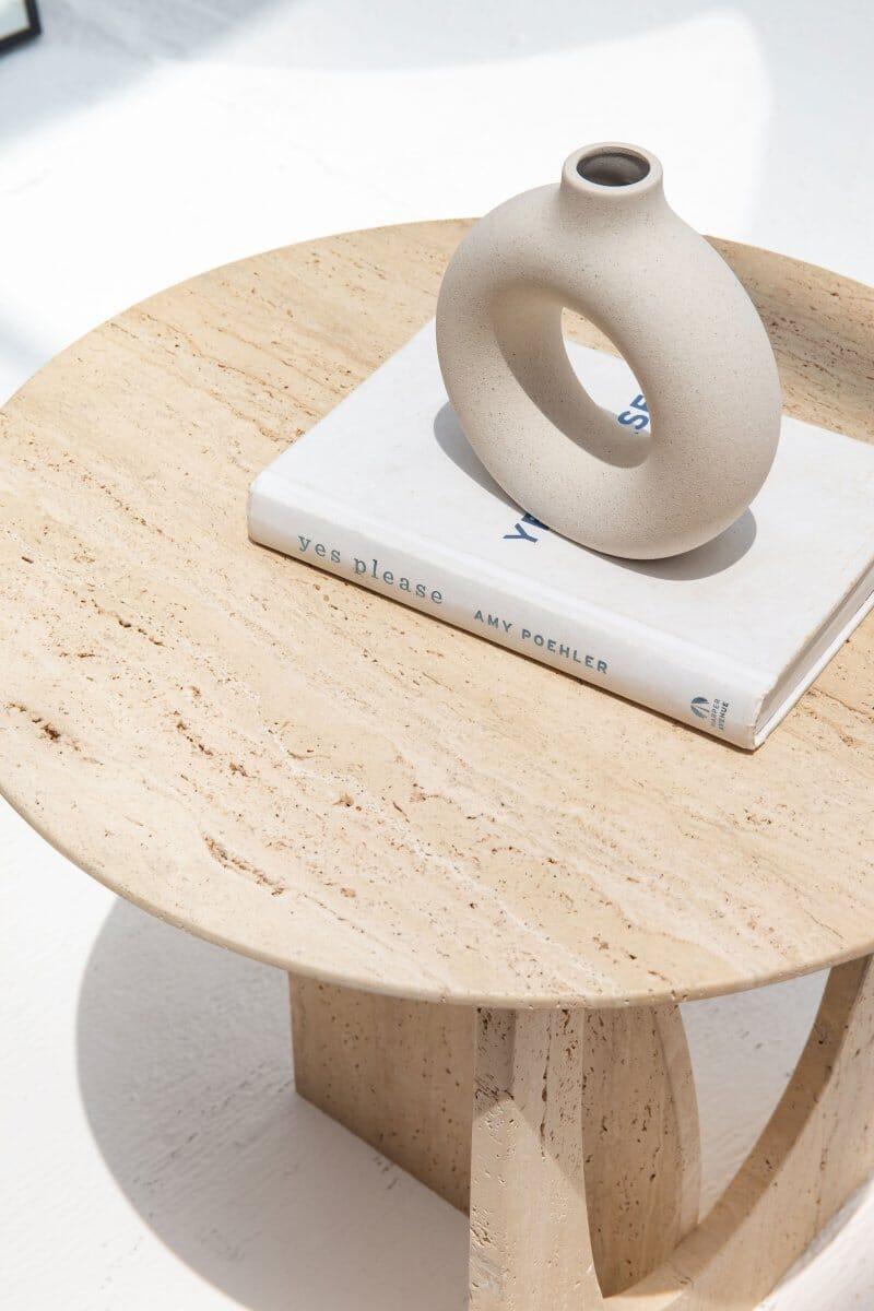 Quadrant Travertine Side Table