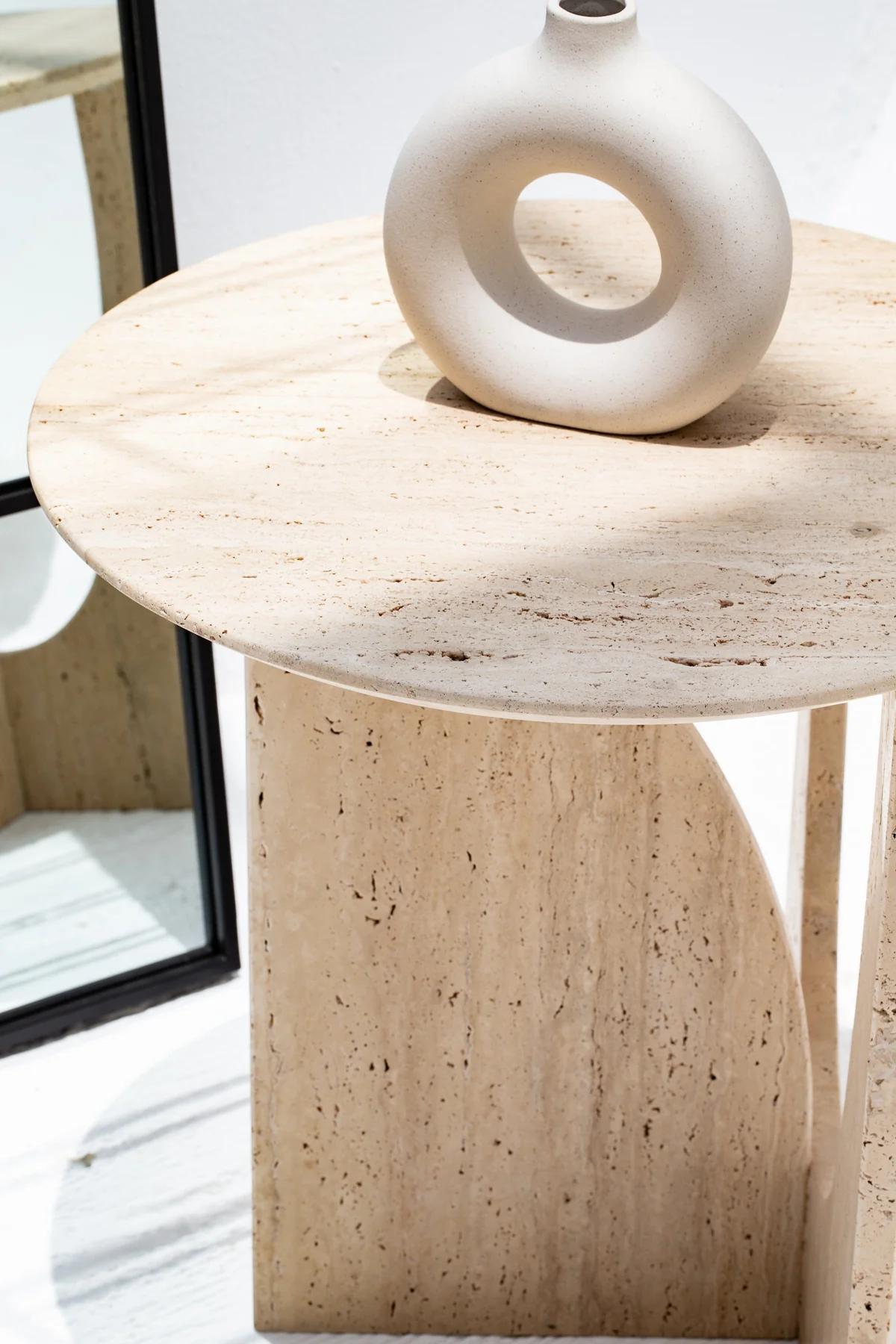 Quadrant Travertine Side Table