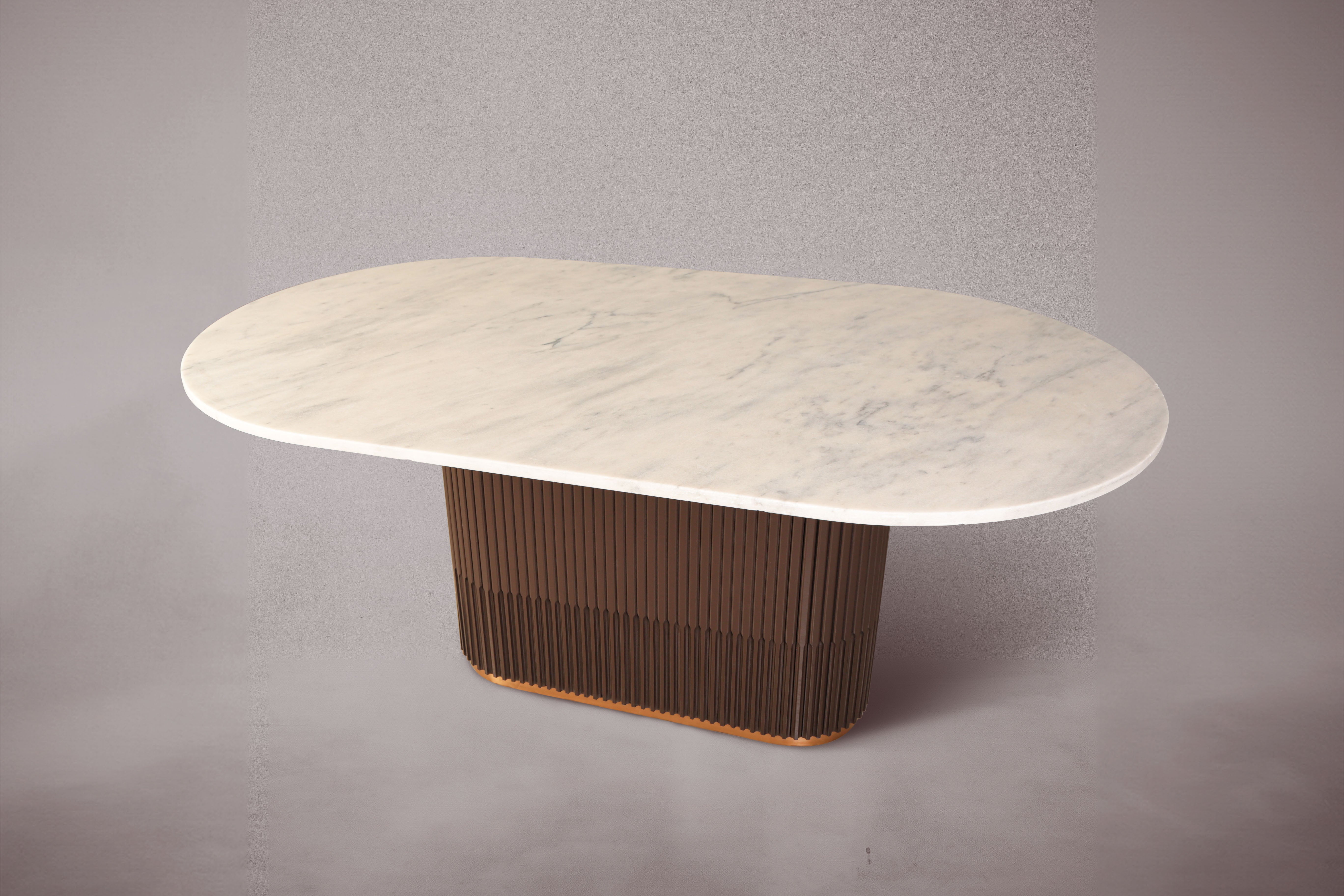 Oval Marble Dining Table with Wood Base