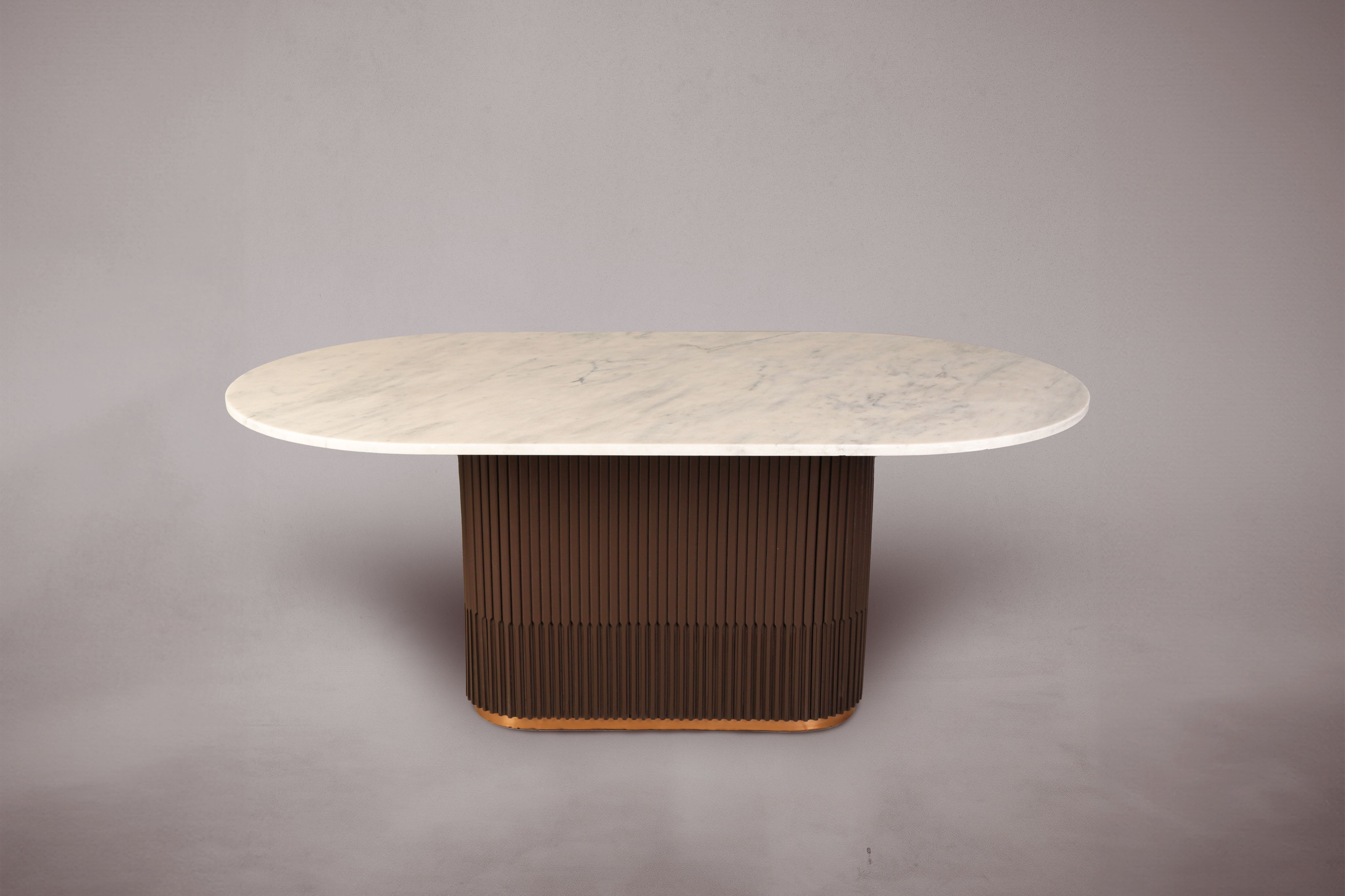 Oval Marble Dining Table with Wood Base