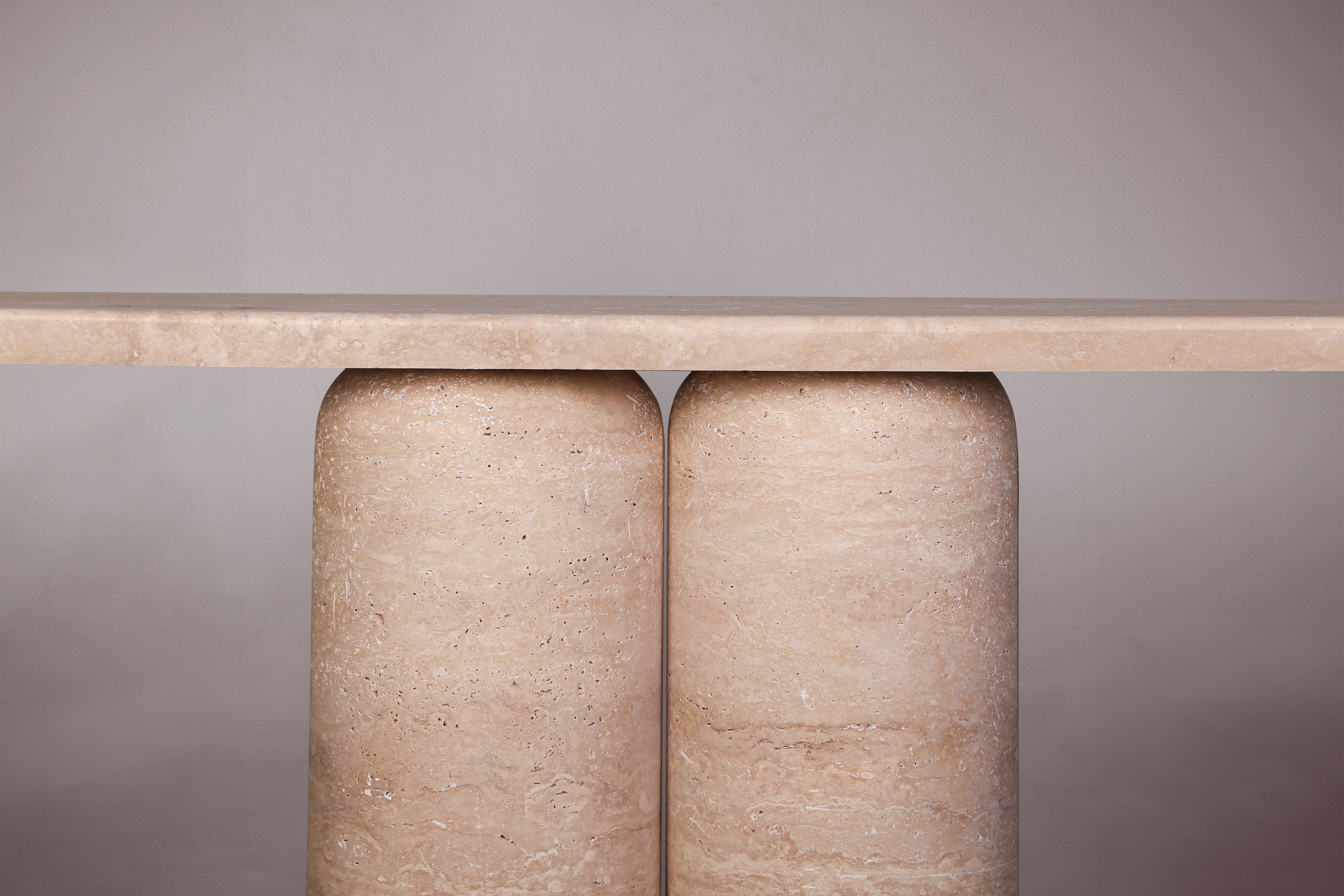 Bullet Leg Travertine Console Table