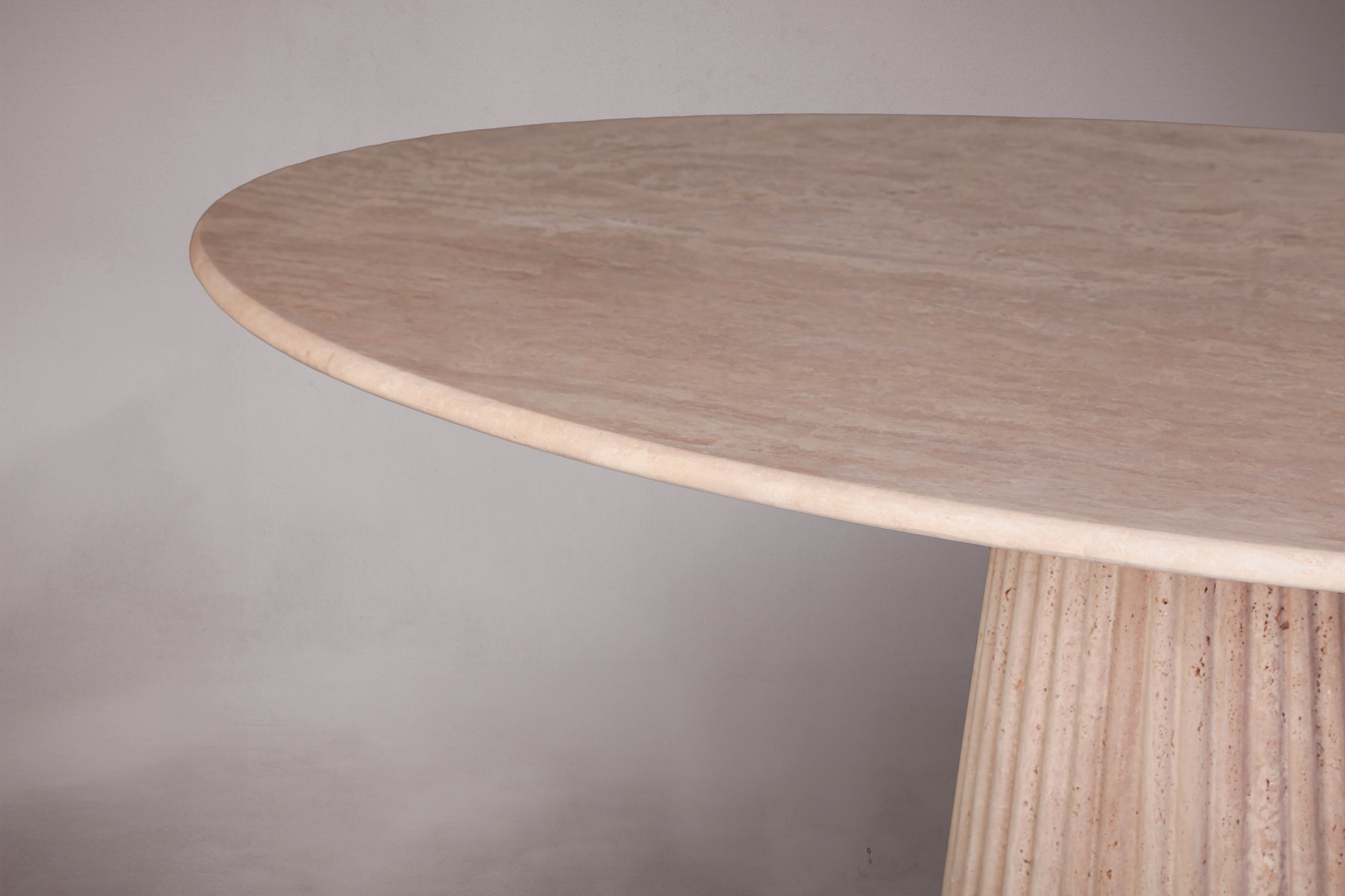 Daisy Cone Travertine Oval Dining Table